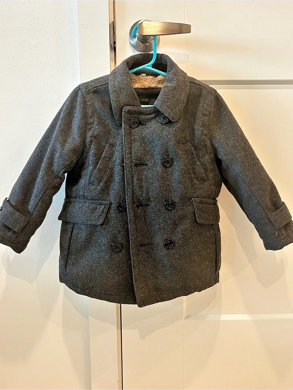 Sportoli Boys 3T Gray Sherpa-Lined Pea Coat Like New